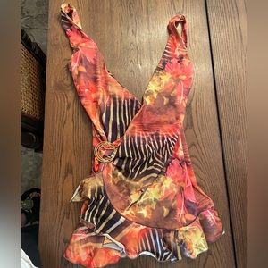 jaded london | marie backless mini dress UK SIZE 4 | y2k wrap dress frill hem